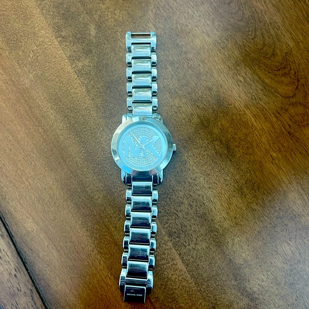 Michael Kors Rhinestone Logo Silver-Tone Watch